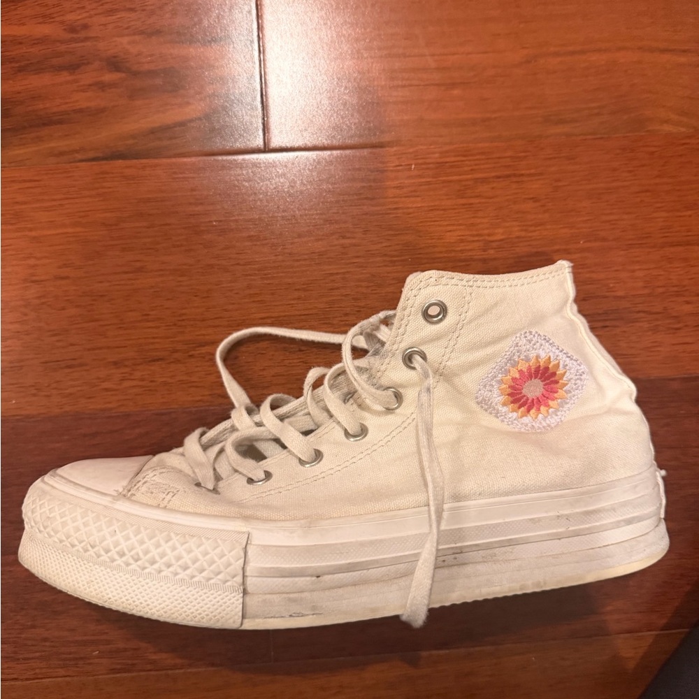 Converse Cream High-Top Sneakers with Embroidered Detail